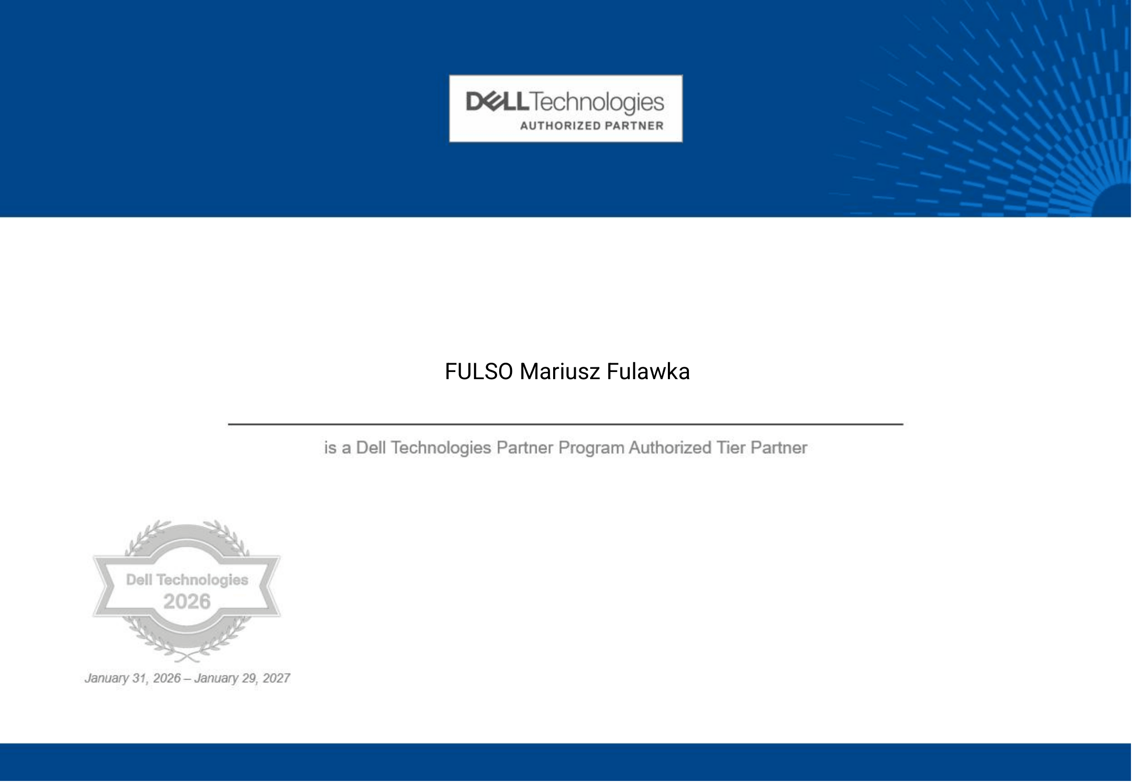 Certyfikat autoryzowanego partnera Dell